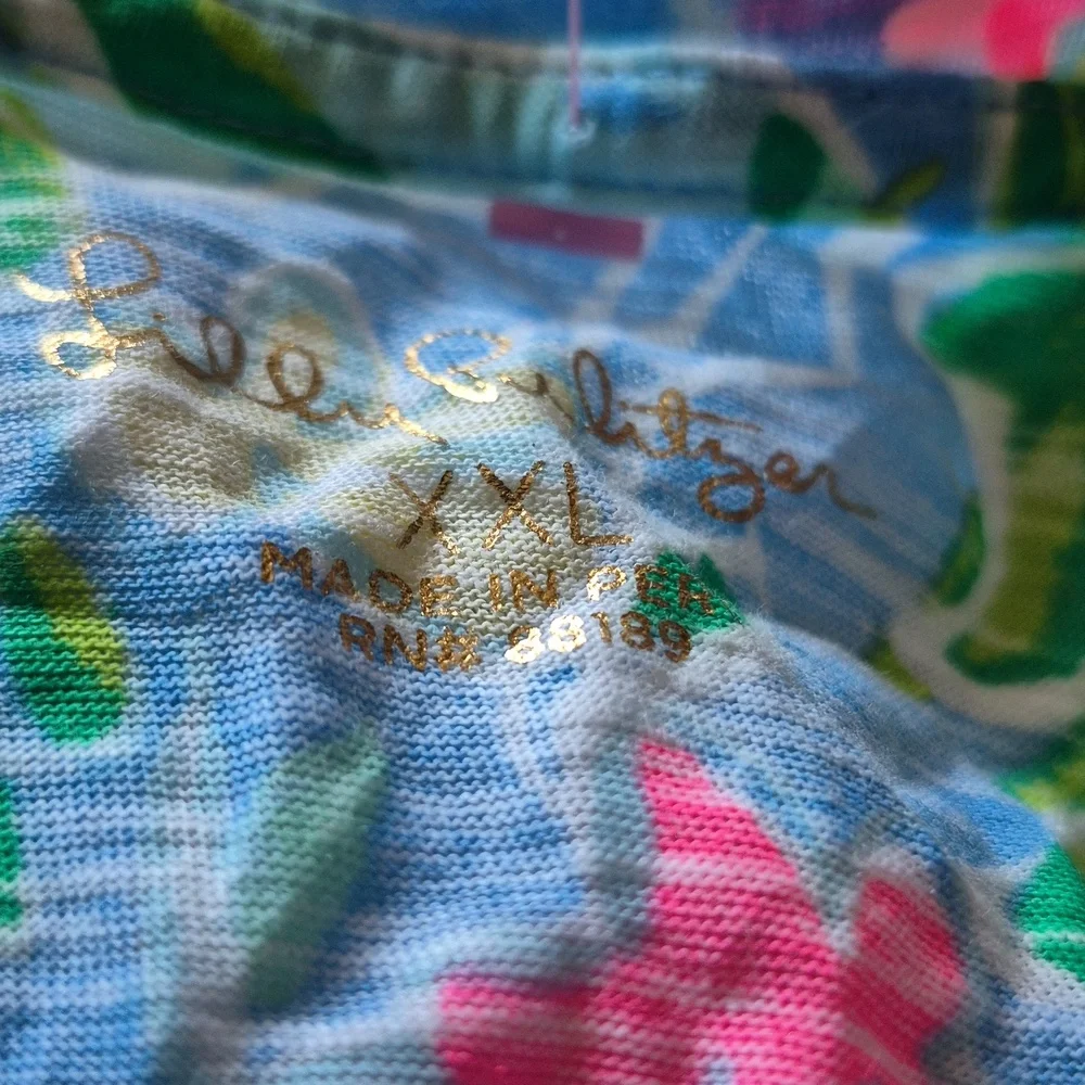 Lilly Pulitzer Etta V-Neck Short Sleeve Top "Blue Bunny Business Sz.XXL NWT - Picture 5 of 7